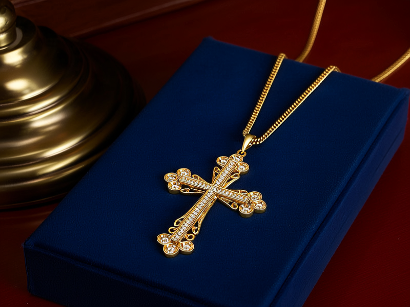 黄金项链十字链图片