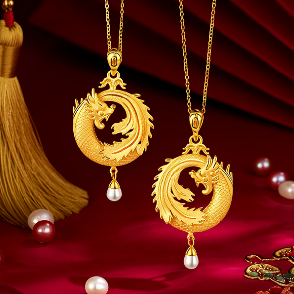 龙凤呈祥黄金吊坠图片